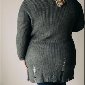Wishlist Charcoal Cozy Long Grey Distressed Open Front Long Sleeve Cardigan, M/L